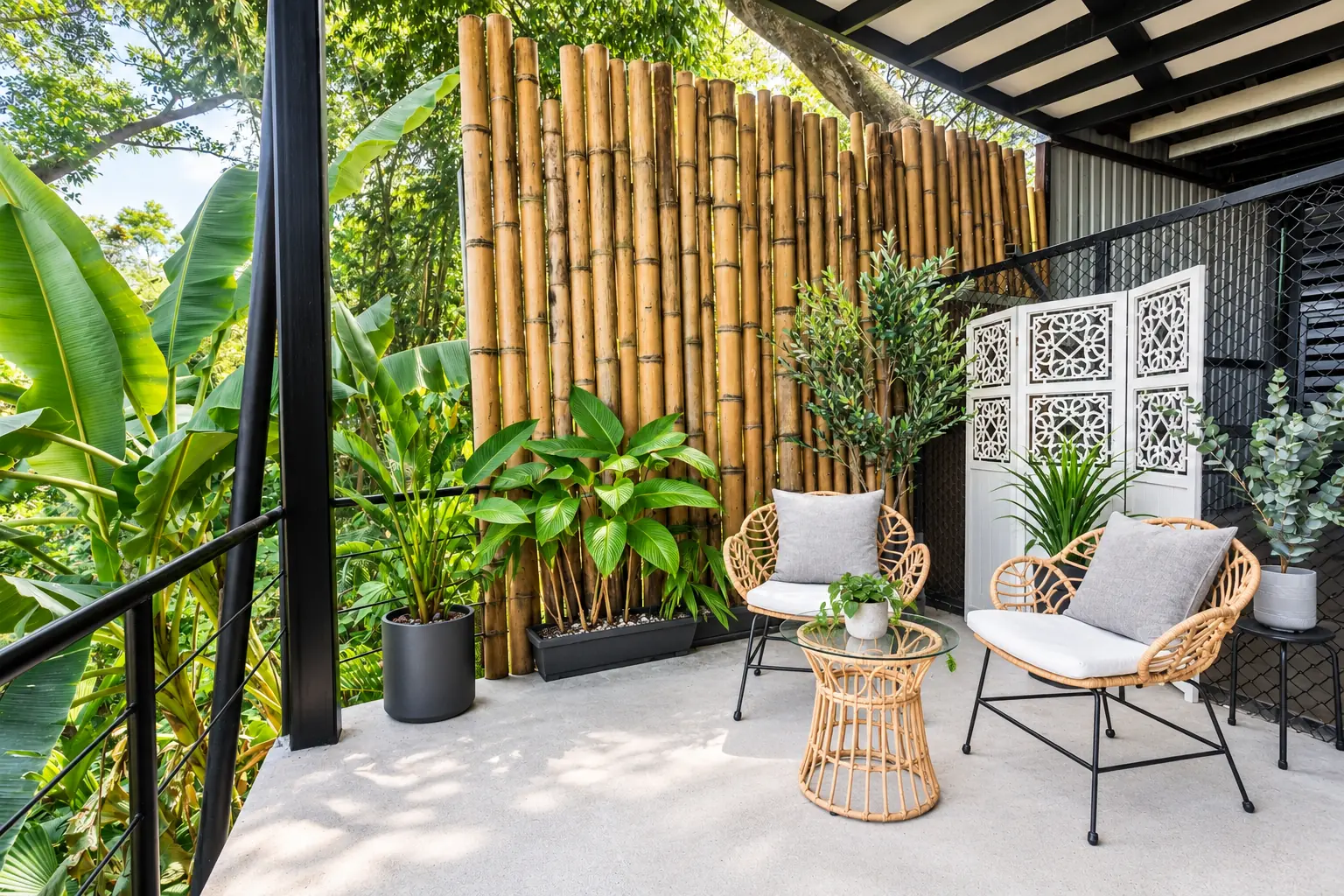 Suite 1 pool-level patio seating at Hotel VOS