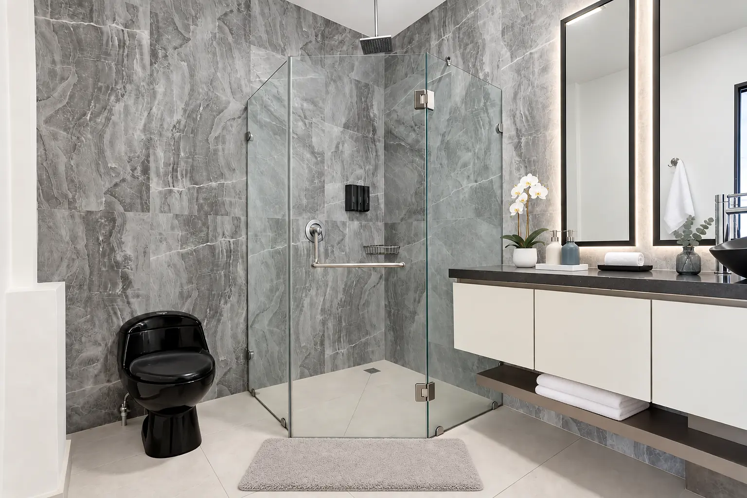 Large walk-in shower in Suite 2 at Hotel VOS