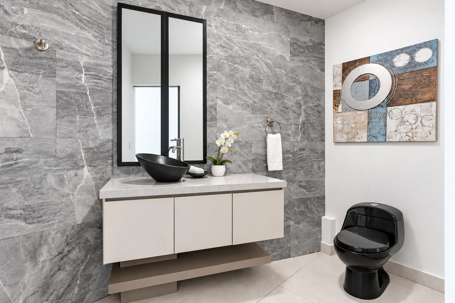 Suite 4 private bathroom vanity at Hotel VOS