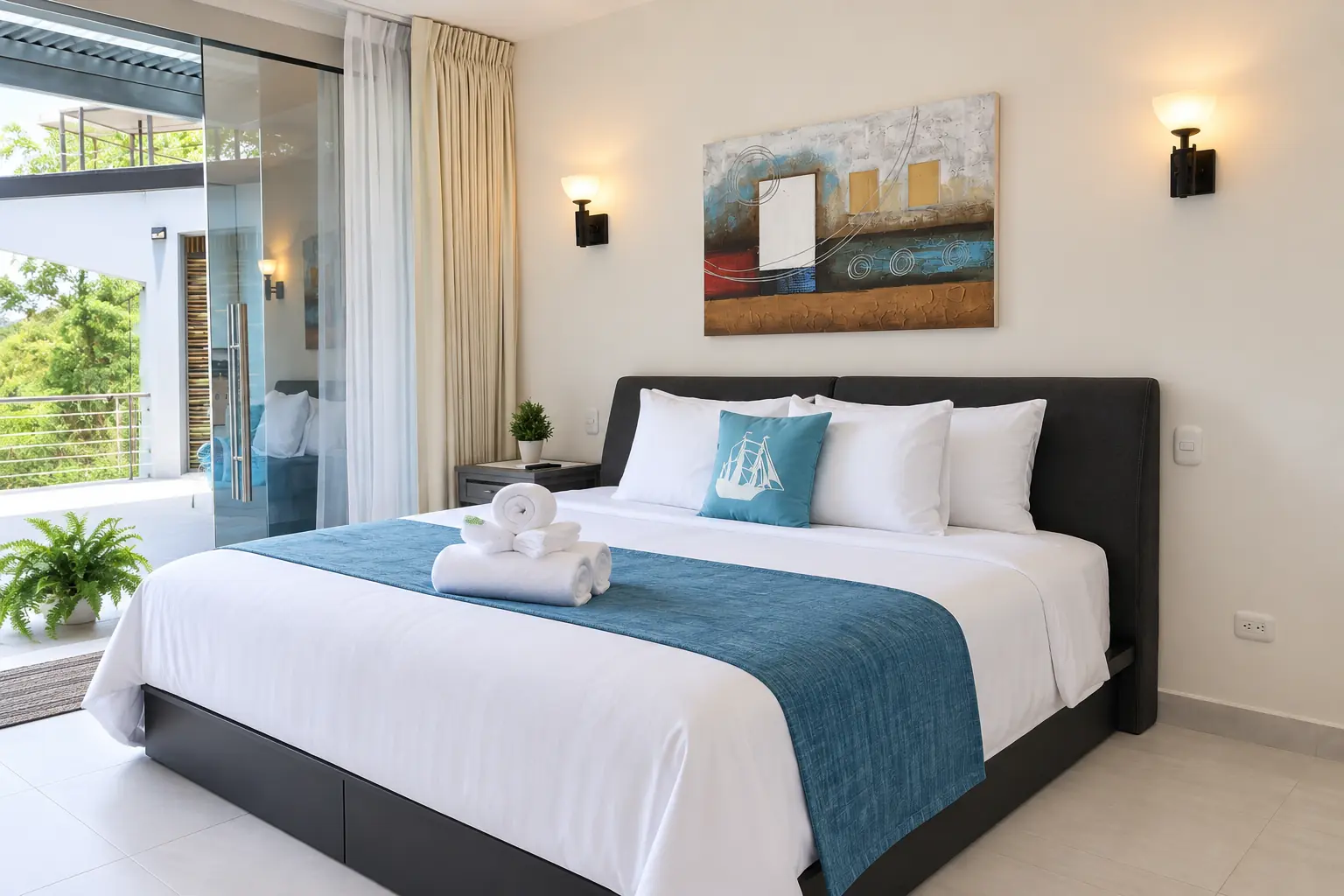 Suite 4 bedroom with pool-facing view at Hotel VOS