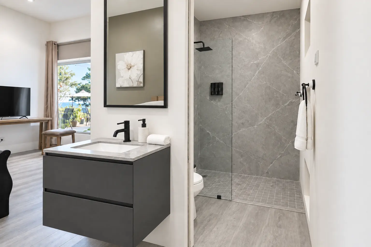 Suite 7 private bathroom with modern walk-in shower