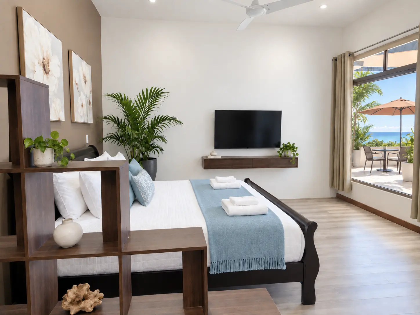 Suite 7 bedroom facing the terrace-level outdoor area