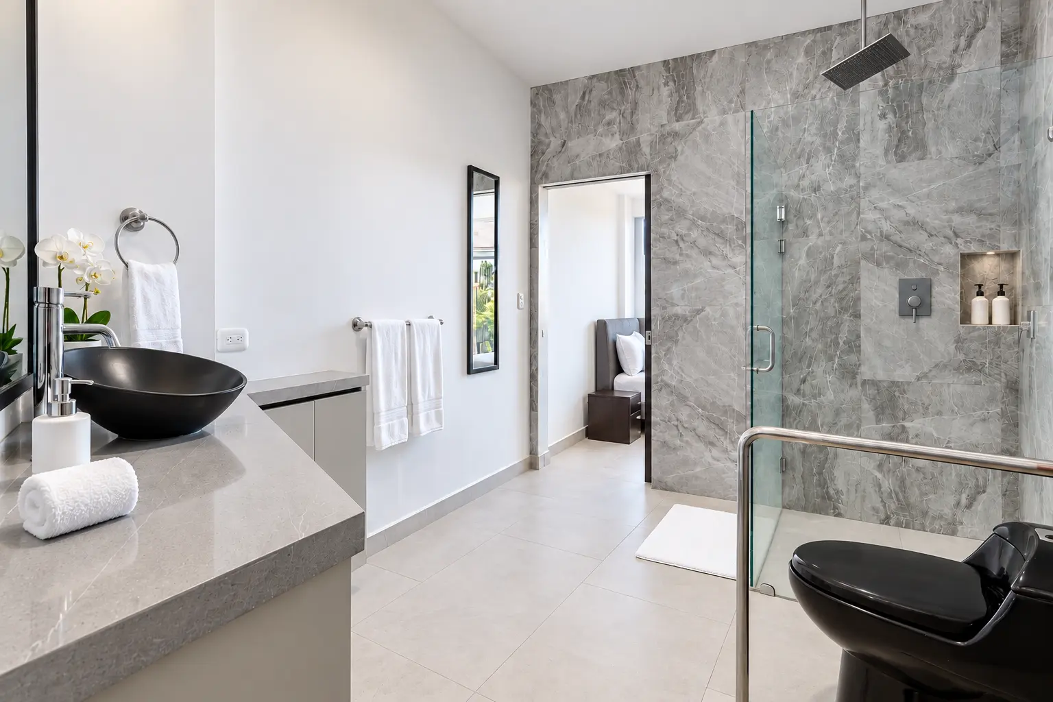 Large walk-in shower in Suite 9 at Hotel VOS